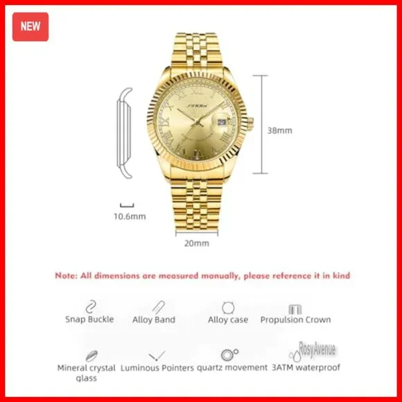 Men's Stainless Steel Quartz Watch with Luminous Date Display 38mm
